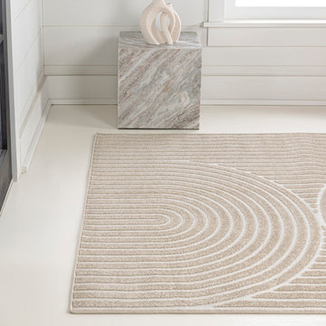 Sofia High-Low MidCentury Modern Arch Stripe Two-Tone Indoor/Outdoor Area Rug